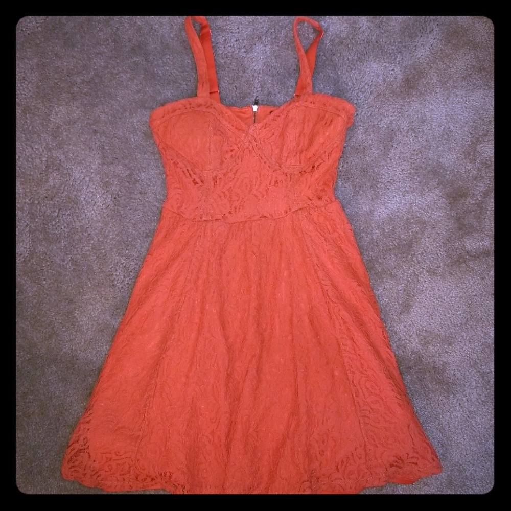Jessica Simpson Orange Lace Cami Dress, Adjustable Spaghetti Straps, Medium